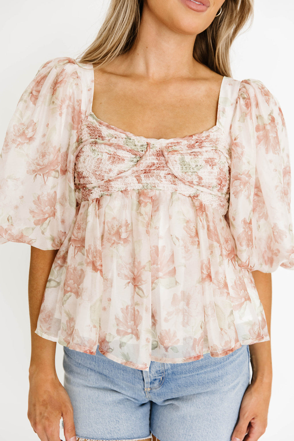 Saint Malo Floral Smocked Top in Peach *Final-Sale*