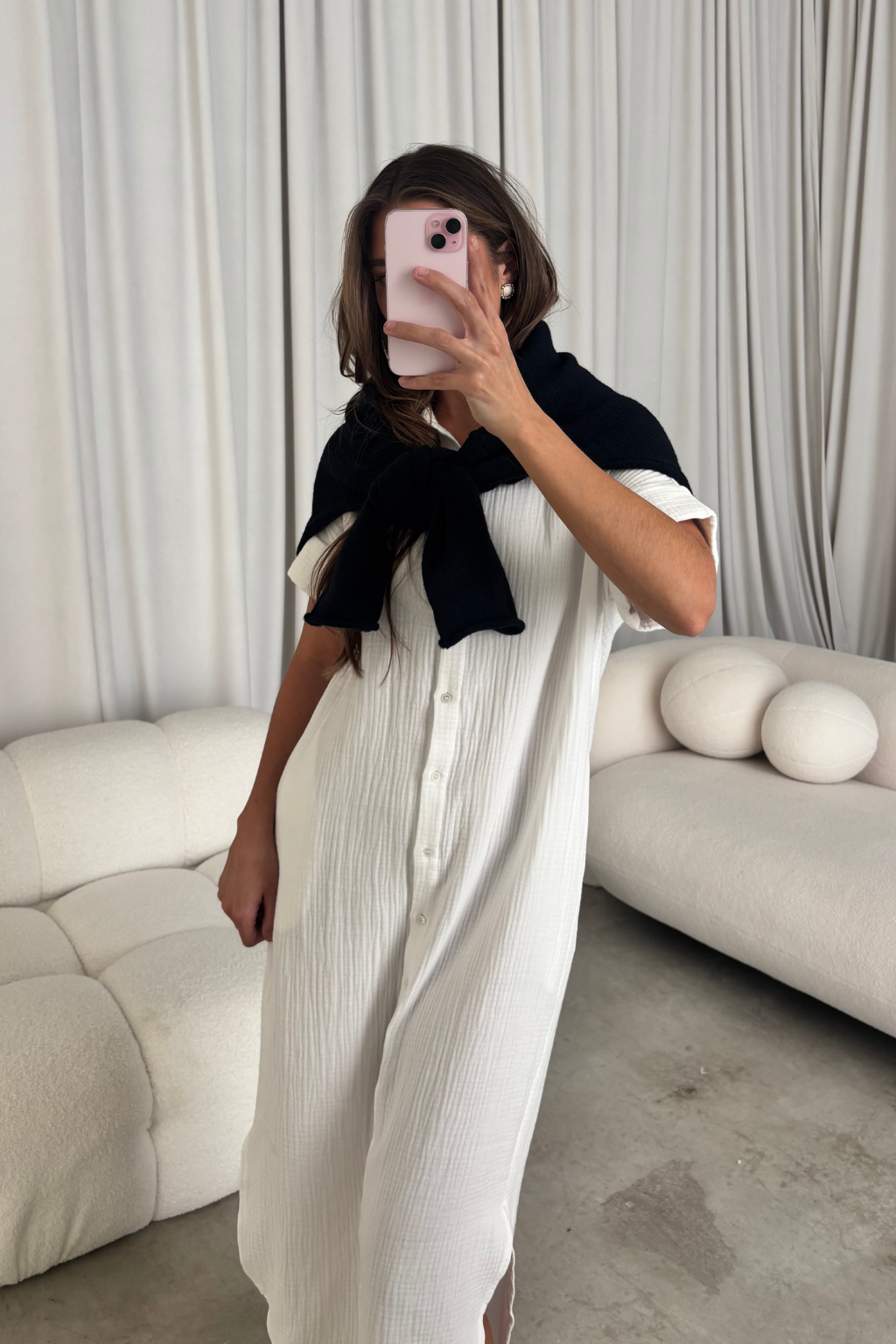 Alison Gauze Shirt Dress in White - Nursing Friendly