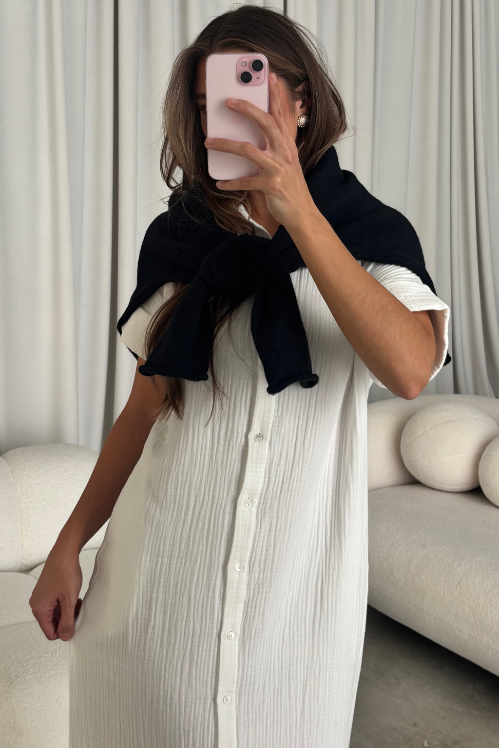 Alison Gauze Shirt Dress in White - Nursing Friendly