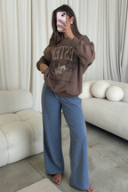 Walker Embroidered Crew Neck Sweatshirt in Mocha