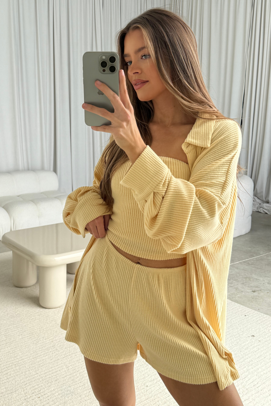 Yacht Club 3 Piece Tube Top and Shorts Set in Honey Butter