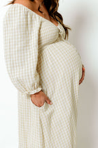 Cecilia 100% Cotton Smocked Maxi Dress in Muted Gold Plaid - Bump Friendly