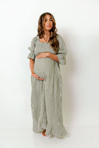 Sienna 100% Cotton Puff Sleeve Maxi Dress in Forest Plaid - Bump Friendly