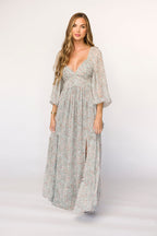 Daphne Long Sleeve Maxi Dress in Sage/Pink/Ivory Floral - Bump Friendly & Inclusive Sizing (XS-3XL)