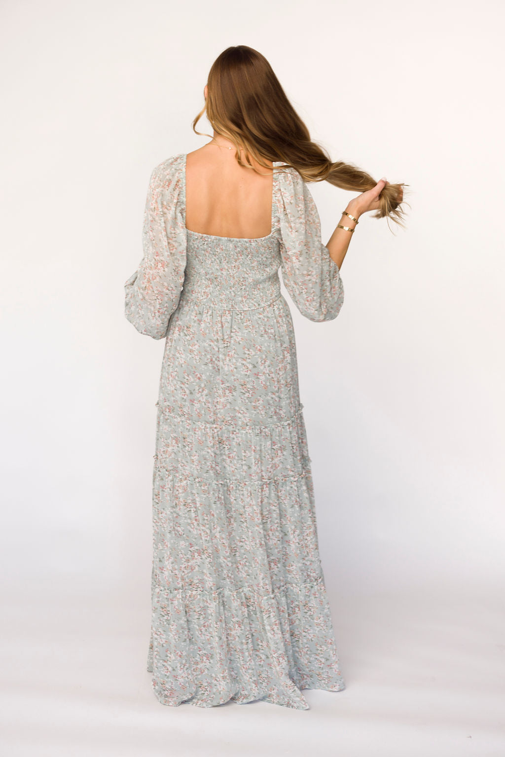 Daphne Long Sleeve Maxi Dress in Sage/Pink/Ivory Floral - Bump Friendly & Inclusive Sizing (XS-3XL)