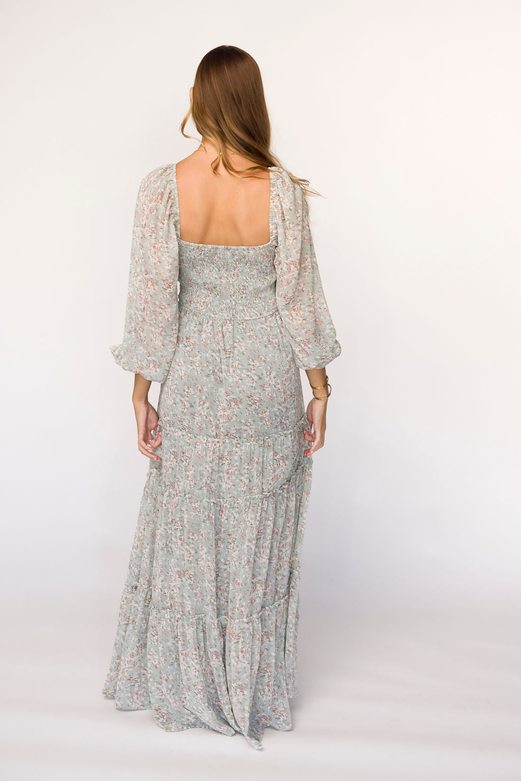 Daphne Long Sleeve Maxi Dress in Sage/Pink/Ivory Floral - Bump Friendly & Inclusive Sizing (XS-3XL)