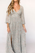 Daphne Long Sleeve Maxi Dress in Sage/Pink/Ivory Floral - Bump Friendly & Inclusive Sizing (XS-3XL)