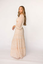 Daphne Long Sleeve Maxi Dress in Light Beige/White Floral - Bump Friendly & Inclusive Sizing (XS-3XL)