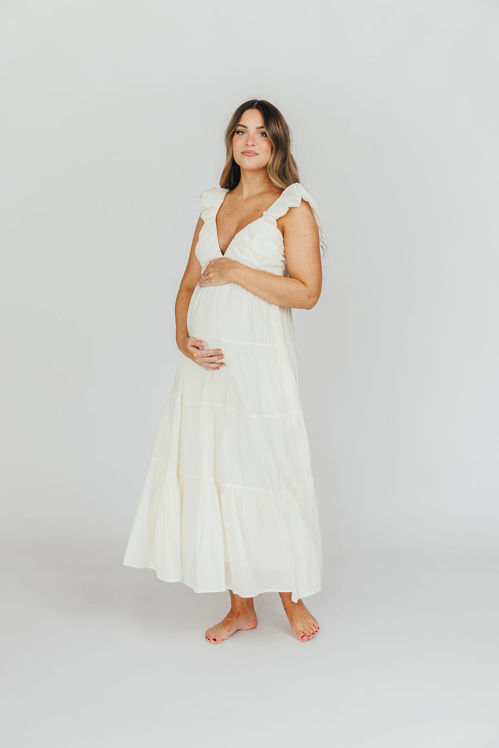 Katy Pleated Bodice Maxi Dress in Cream - Bump Friendly (Last Restock of the Year)