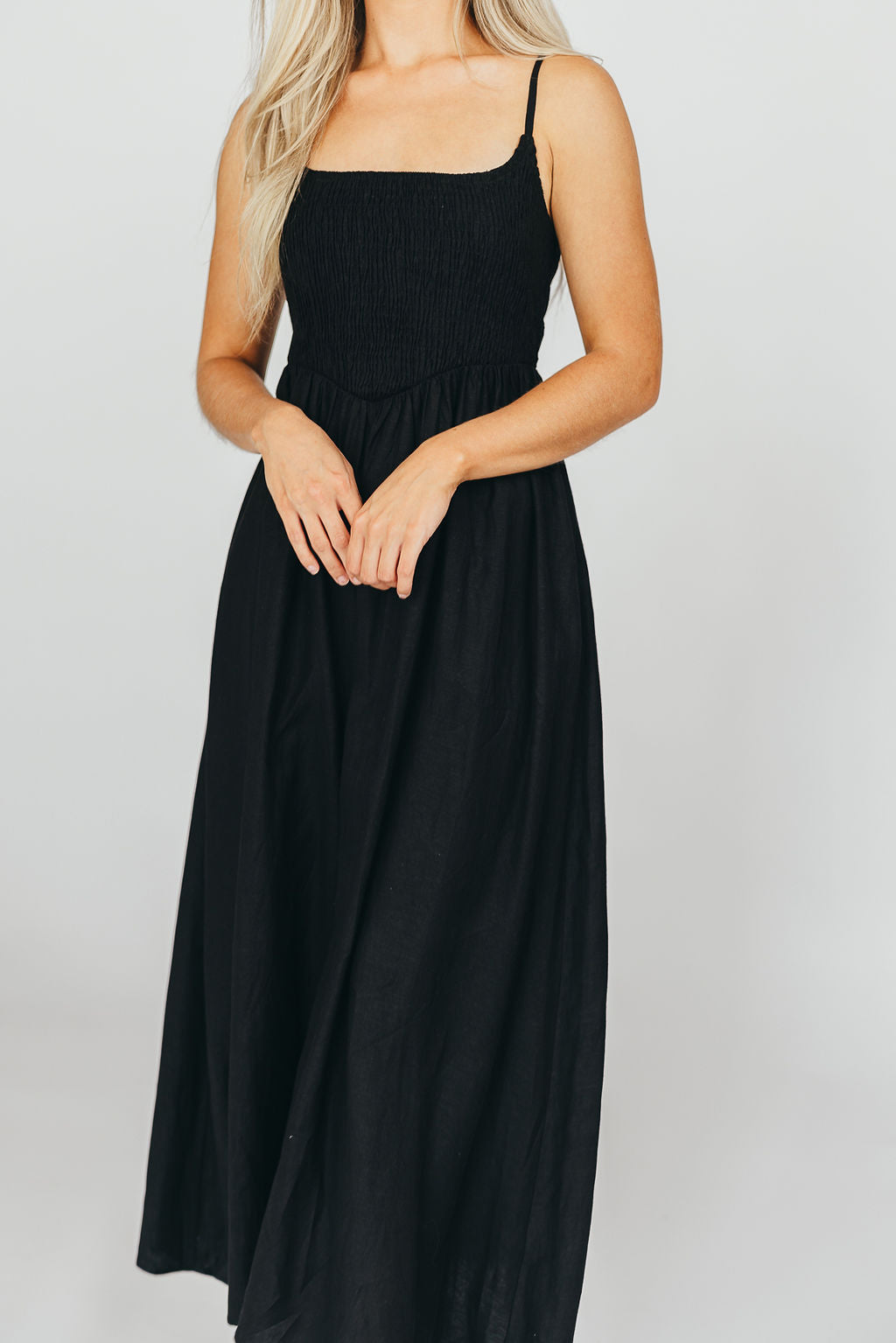Josefina Smocked Maxi Dress in Black - Bump Friendly