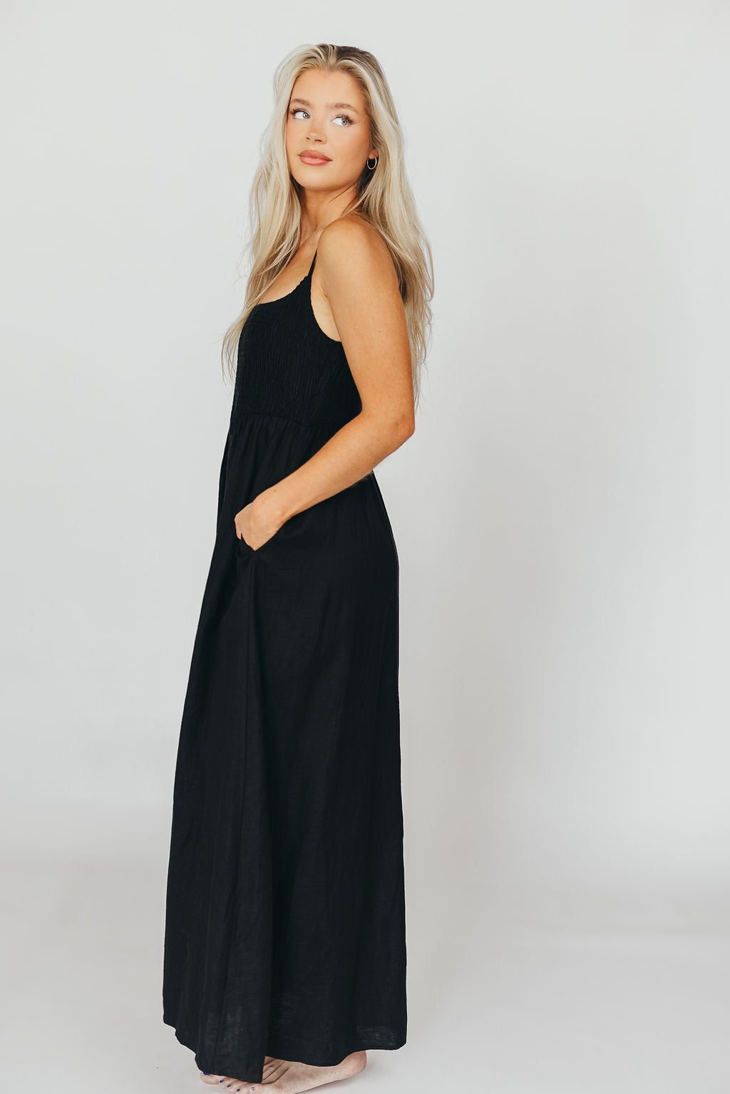 Josefina Smocked Maxi Dress in Black - Bump Friendly