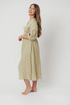 Hunter 100% Cotton Gauze Midi Dress in Thyme/Sage Foliage - Bump Friendly & Inclusive Sizing (XS-3XL)