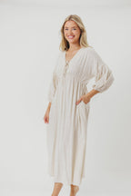 Hunter Linen-Blend Midi Dress in Greige - Bump Friendly