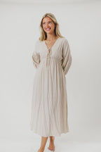 Hunter Linen-Blend Midi Dress in Greige - Bump Friendly
