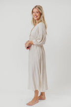 Hunter Linen-Blend Midi Dress in Greige - Bump Friendly