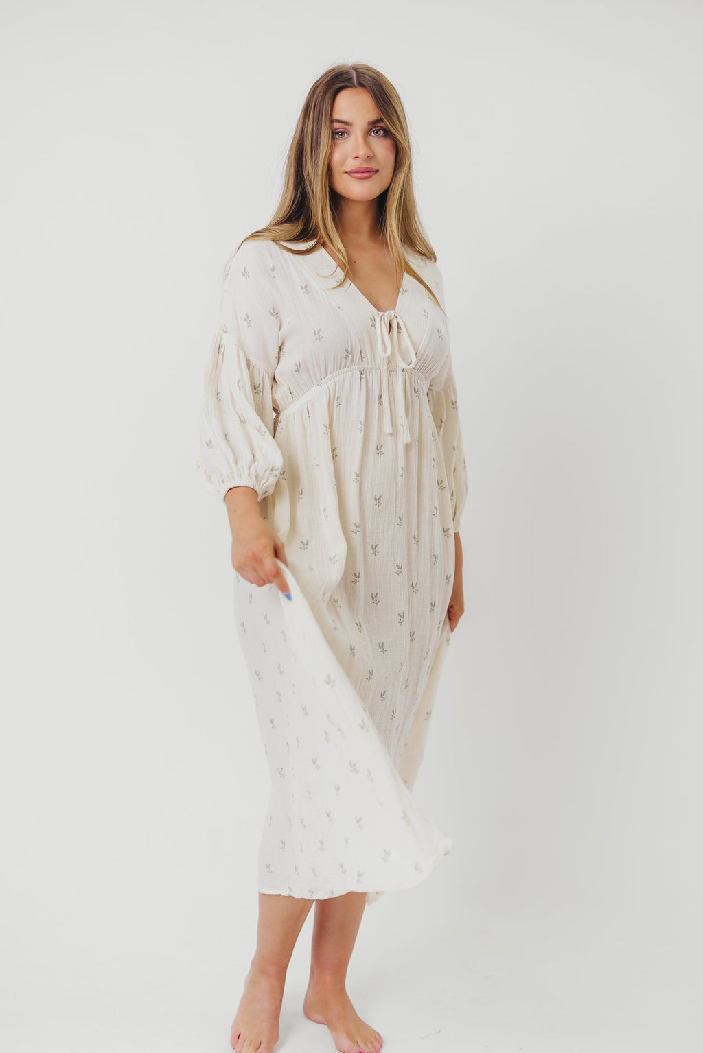 Hunter Midi Dress in Soy/Sage Foliage