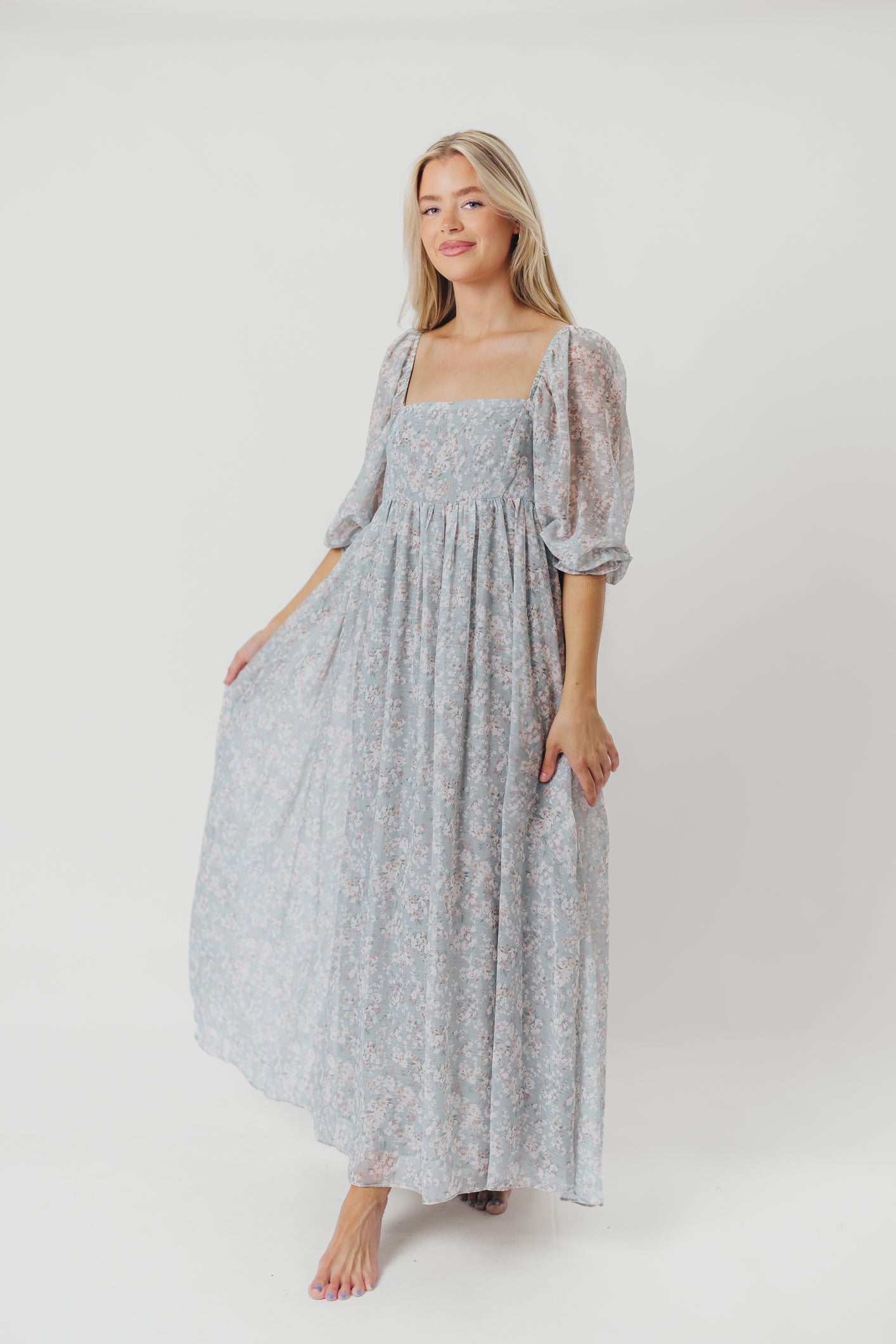 Mona Maxi Dress with Smocking in Sage Green Floral - Bump Friendly & Inclusive Sizing (S-3XL) Restocking in Jan 2026