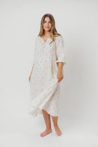 Avery Tiered Linen-Blend Midi Dress in Soy/Sage Foliage - Bump Friendly and Inclusive Sizing *Final-Sale*