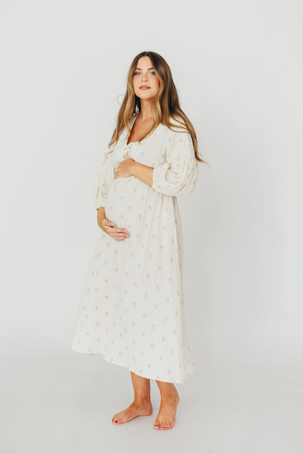 Hunter Midi Dress in Soy/Sage Foliage