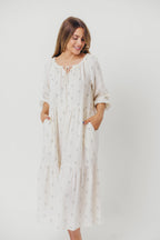 Avery Tiered Linen-Blend Midi Dress in Soy/Sage Foliage - Bump Friendly and Inclusive Sizing *Final-Sale*