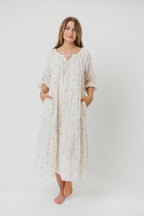 Avery Tiered Linen-Blend Midi Dress in Soy/Sage Foliage - Bump Friendly and Inclusive Sizing *Final-Sale*