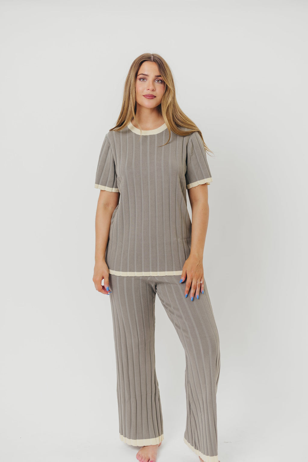 Adele Ribbed Knit Top and Pants Set in Dusty Olive *Final-Sale*