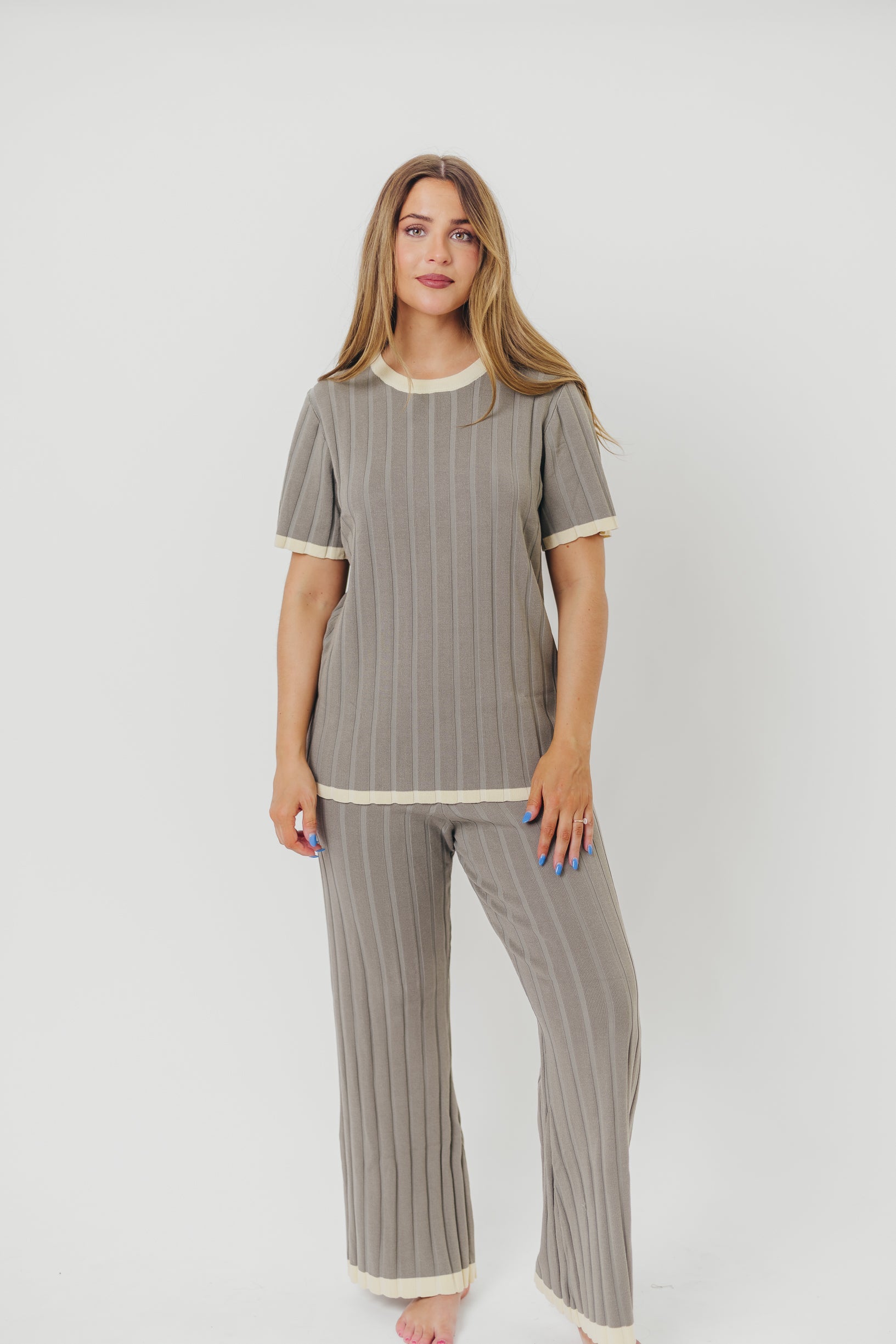 Adele Ribbed Knit Top and Pants Set in Dusty Olive *Final-Sale*
