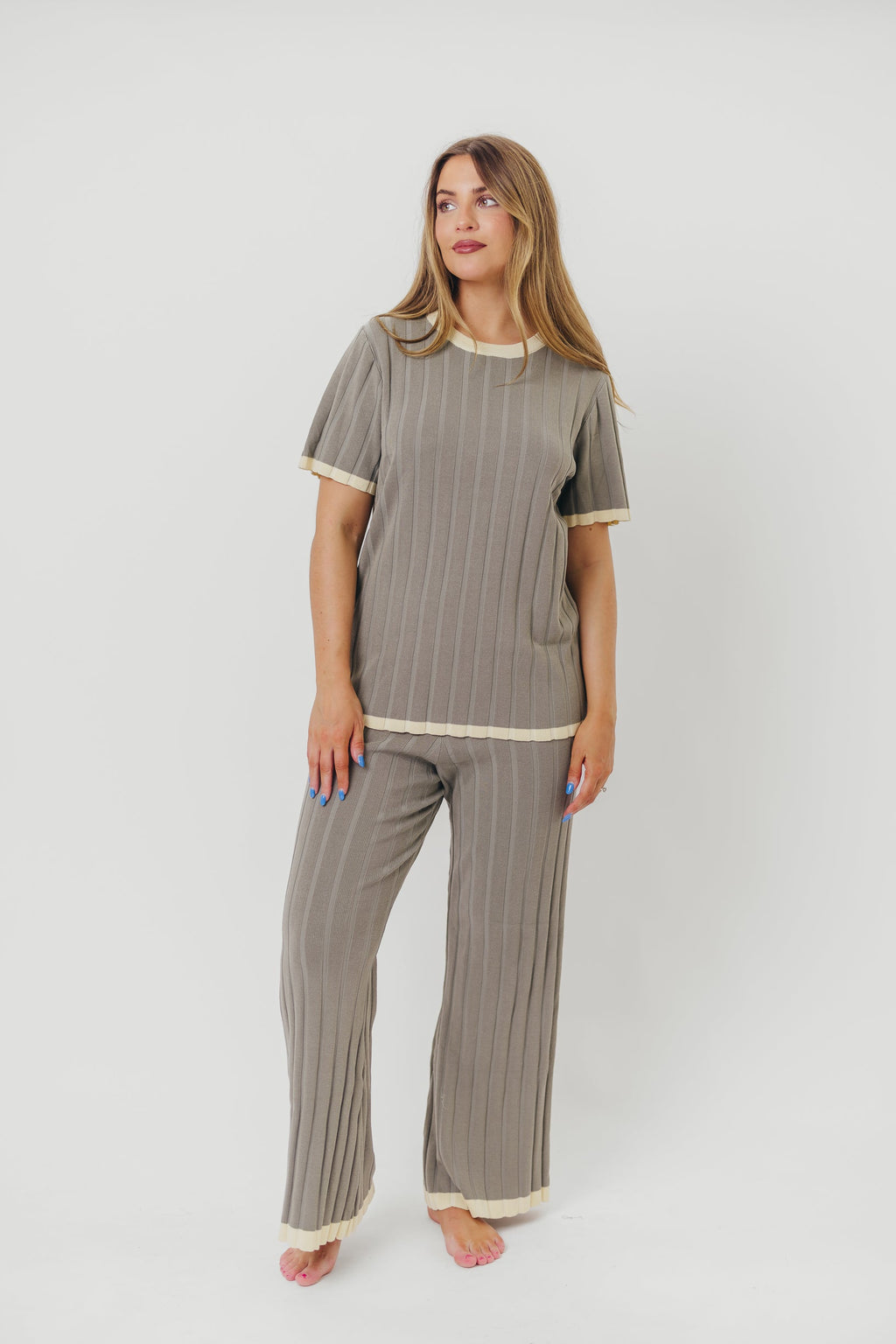 Adele Ribbed Knit Top and Pants Set in Dusty Olive *Final-Sale*