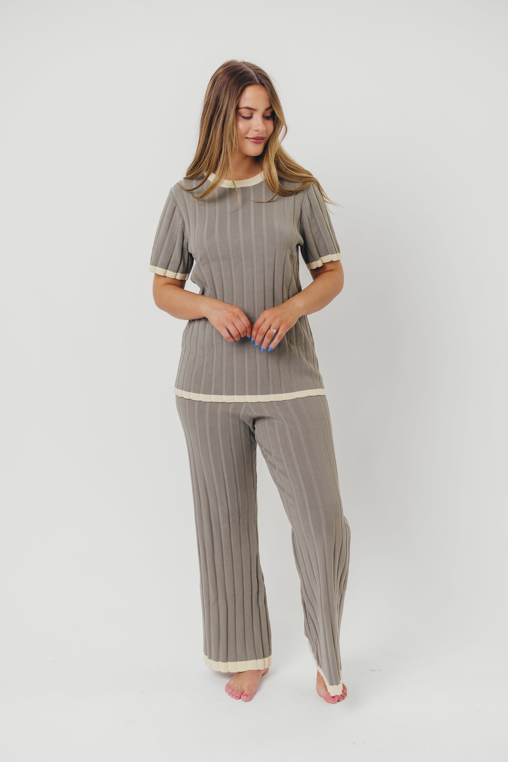 Adele Ribbed Knit Top and Pants Set in Dusty Olive *Final-Sale*