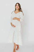 Avery Tiered Linen-Blend Midi Dress in Soy/Sage Foliage - Bump Friendly and Inclusive Sizing *Final-Sale*