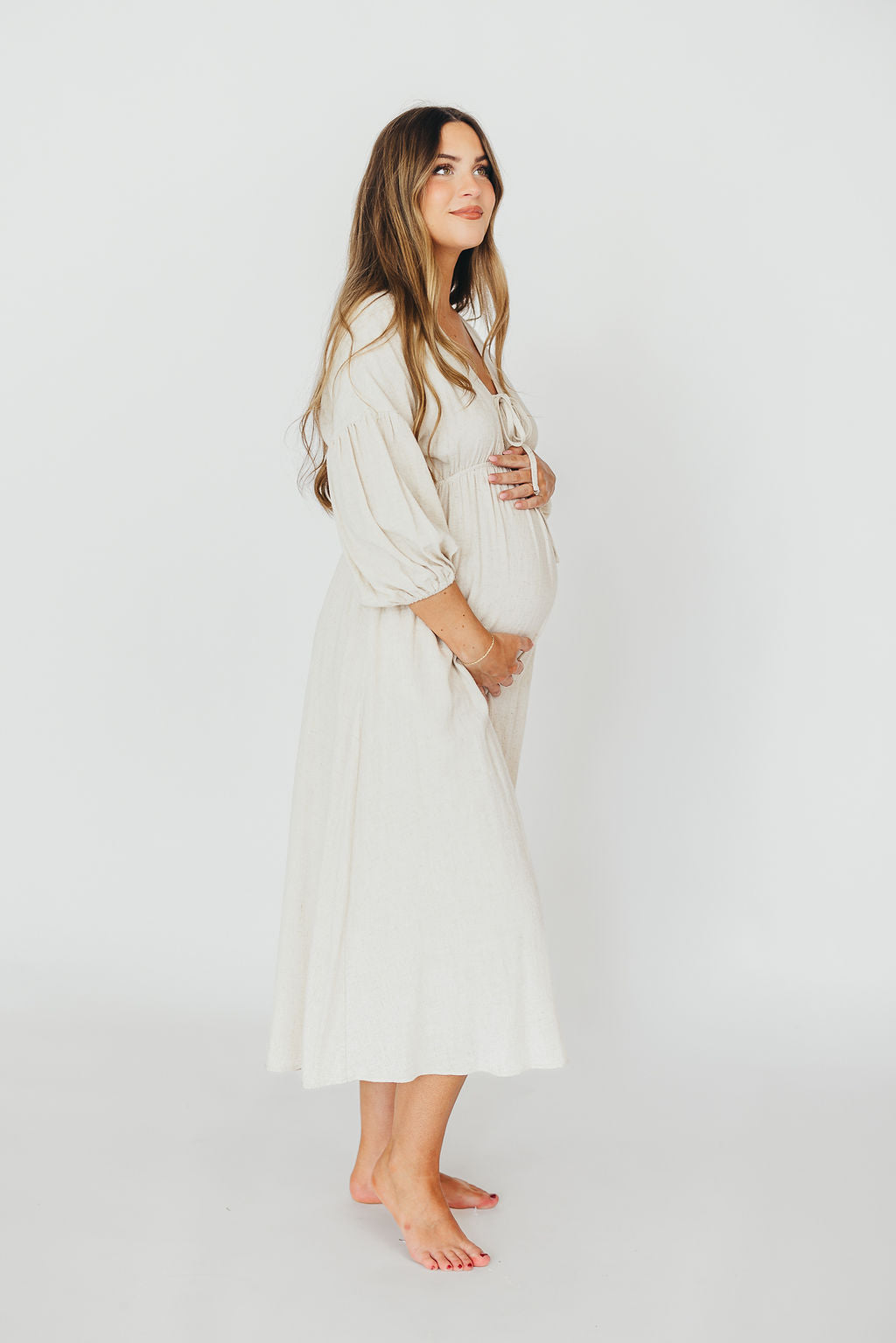 Hunter 100% Cotton Gauze Midi Dress in Soy - Bump Friendly