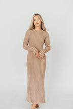 Colette Premium Long Sleeved Ribbed Knit Maxi Dress in Dark Natural - Bump Friendly *Final Sale*