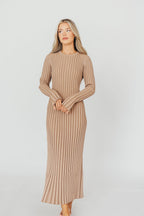 Colette Premium Long Sleeved Ribbed Knit Maxi Dress in Dark Natural - Bump Friendly *Final Sale*