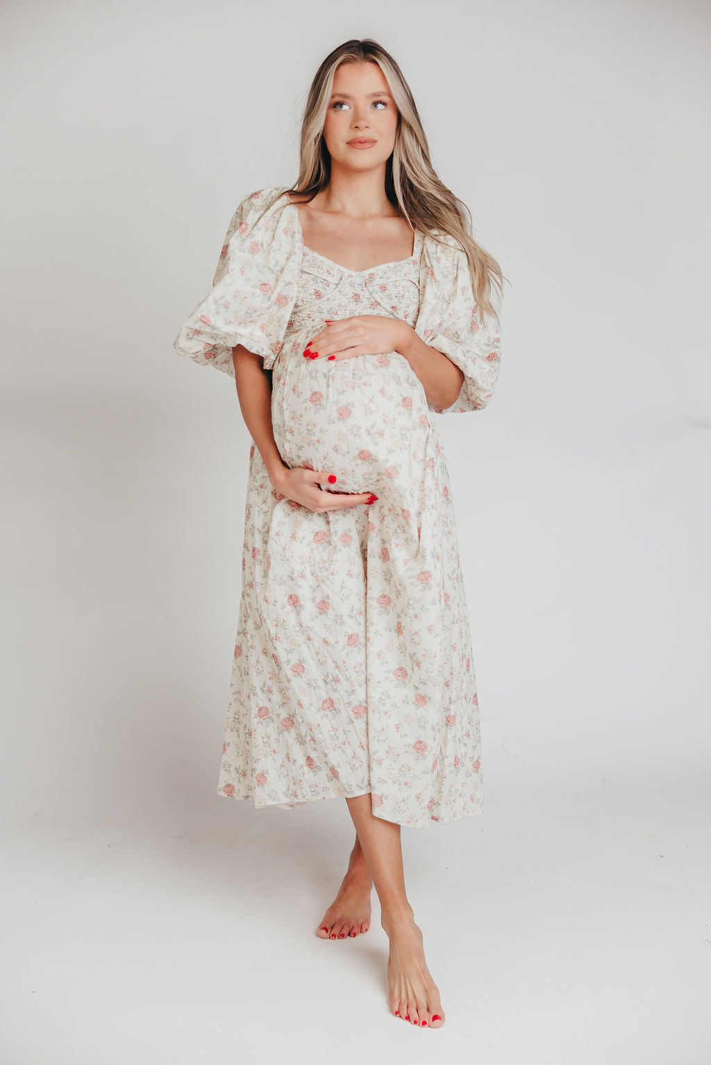 Harlow Maxi Dress in Off-White Floral - Bump Friendly & Inclusive Sizing (S-3XL) *Final-Sale*