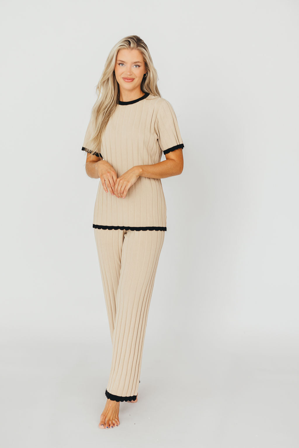 Adele Ribbed Knit Top and Pants Set in Light Taupe *Final-Sale*