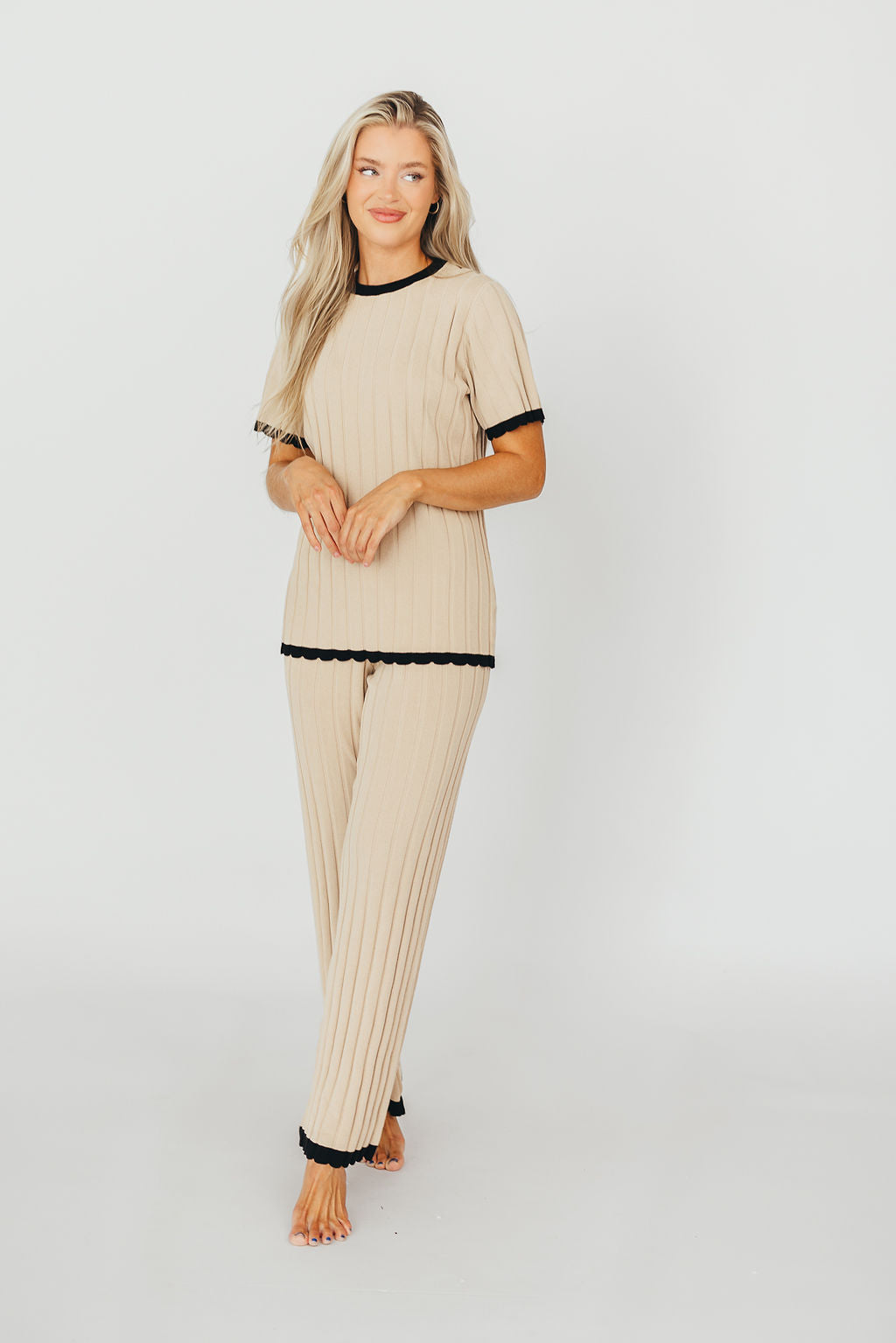 Adele Ribbed Knit Top and Pants Set in Light Taupe *Final-Sale*