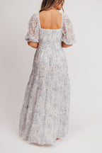 Daphne High Slit Eyelet Detail Maxi Dress in Blue and White Floral - Inclusive Sizing