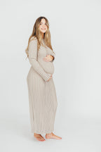 Colette Premium Long Sleeved Ribbed Knit Maxi Dress in Stone - Bump Friendly *Final Sale*
