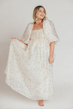 Melody Maxi Dress with Pleats and Bow Detail in Yellow Rose Floral - Bump Friendly & Inclusive Sizing (S-3XL) *Final-Sale*