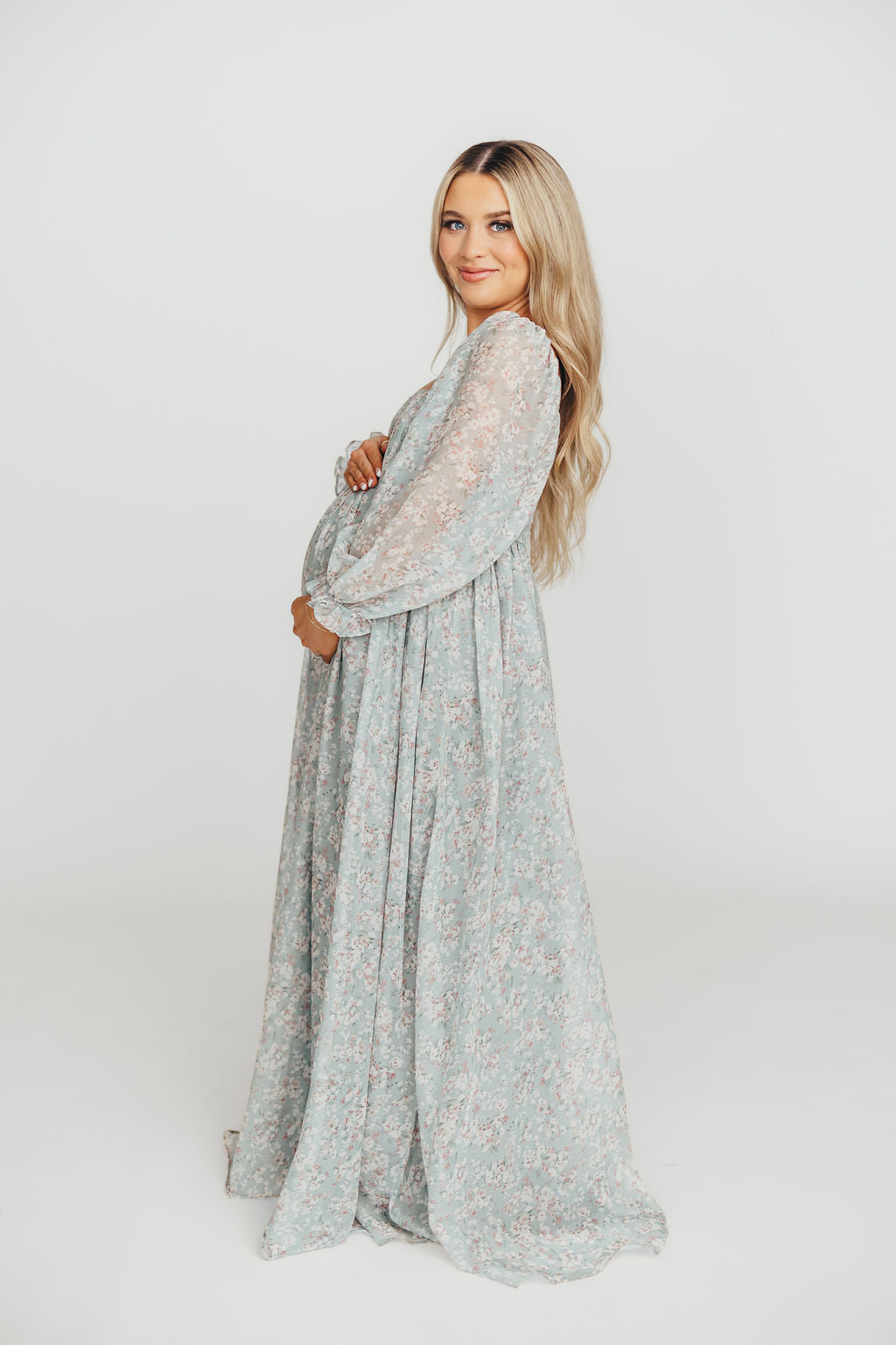 Mona Maxi Dress with Smocking in Sage Green Floral - Bump Friendly & Inclusive Sizing (S-3XL) Restocking in Jan 2026