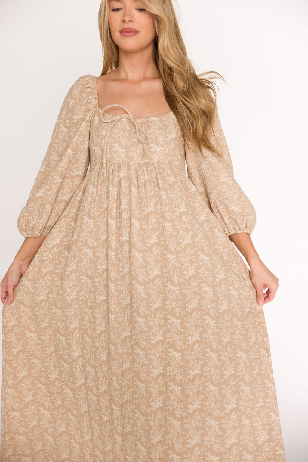 Peyton 100% Cotton Maxi Dress in Mocha Floral - Bump Friendly (XS-XL)