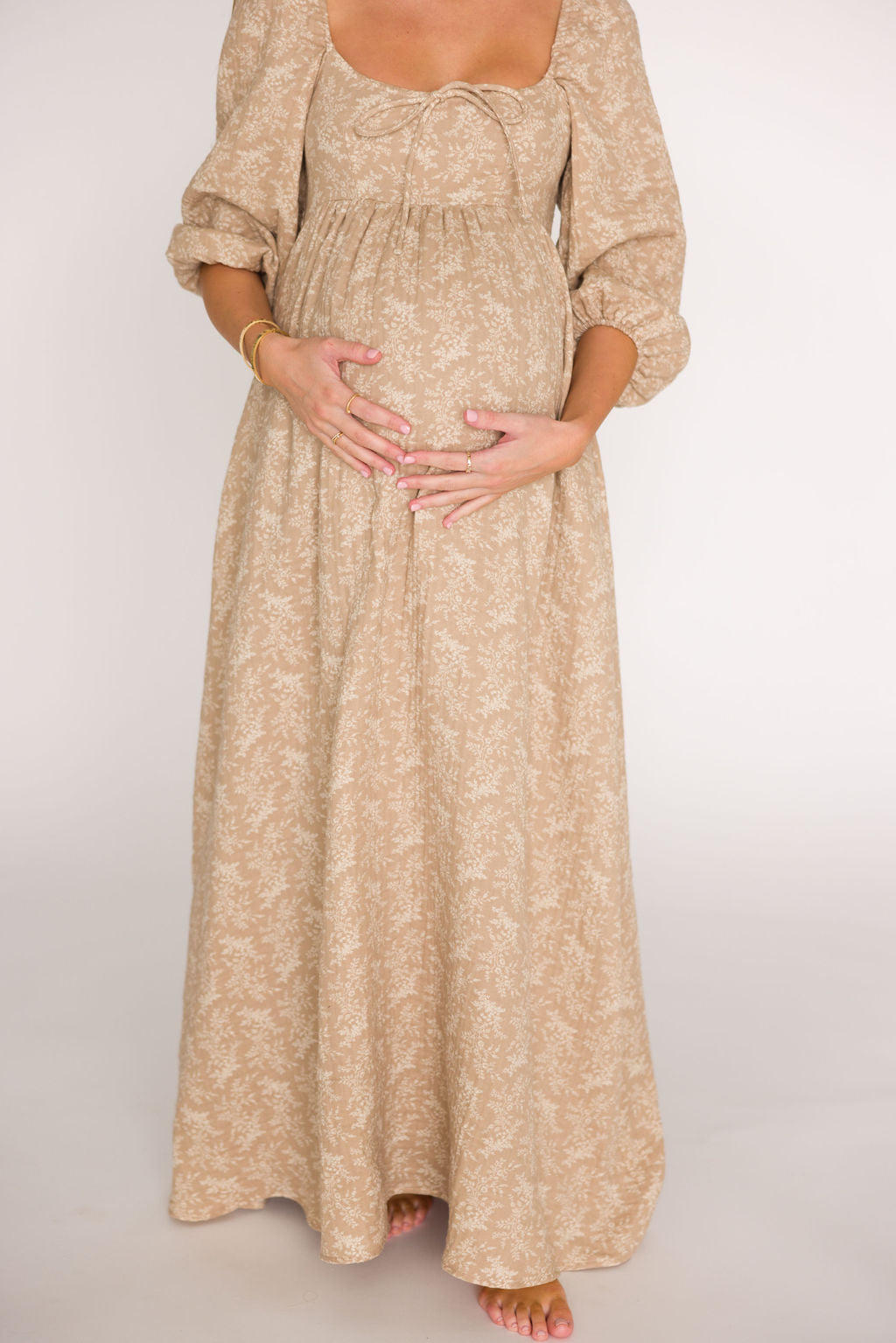 Peyton 100% Cotton Maxi Dress in Mocha Floral - Bump Friendly (XS-XL)