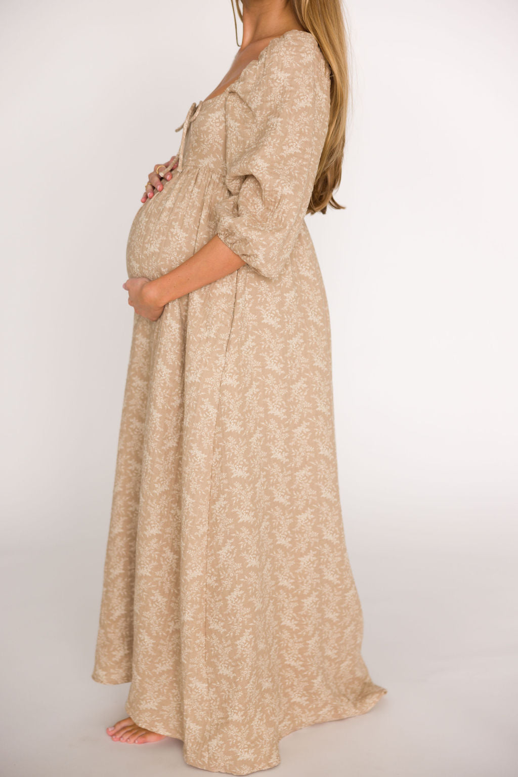 Peyton 100% Cotton Maxi Dress in Mocha Floral - Bump Friendly (XS-XL)