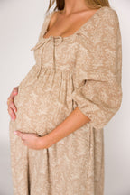 Peyton 100% Cotton Maxi Dress in Mocha Floral - Bump Friendly (XS-XL)