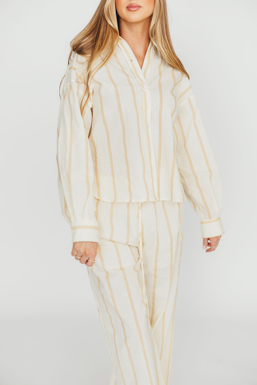 Sicily Button-Down Top in Beige Stripe - Nursing Friendly *Final-Sale*