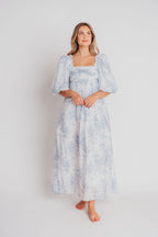 Melody Maxi Dress with Pleats and Bow Detail in Blue Floral - Bump Friendly & Inclusive Sizing (S-3XL)