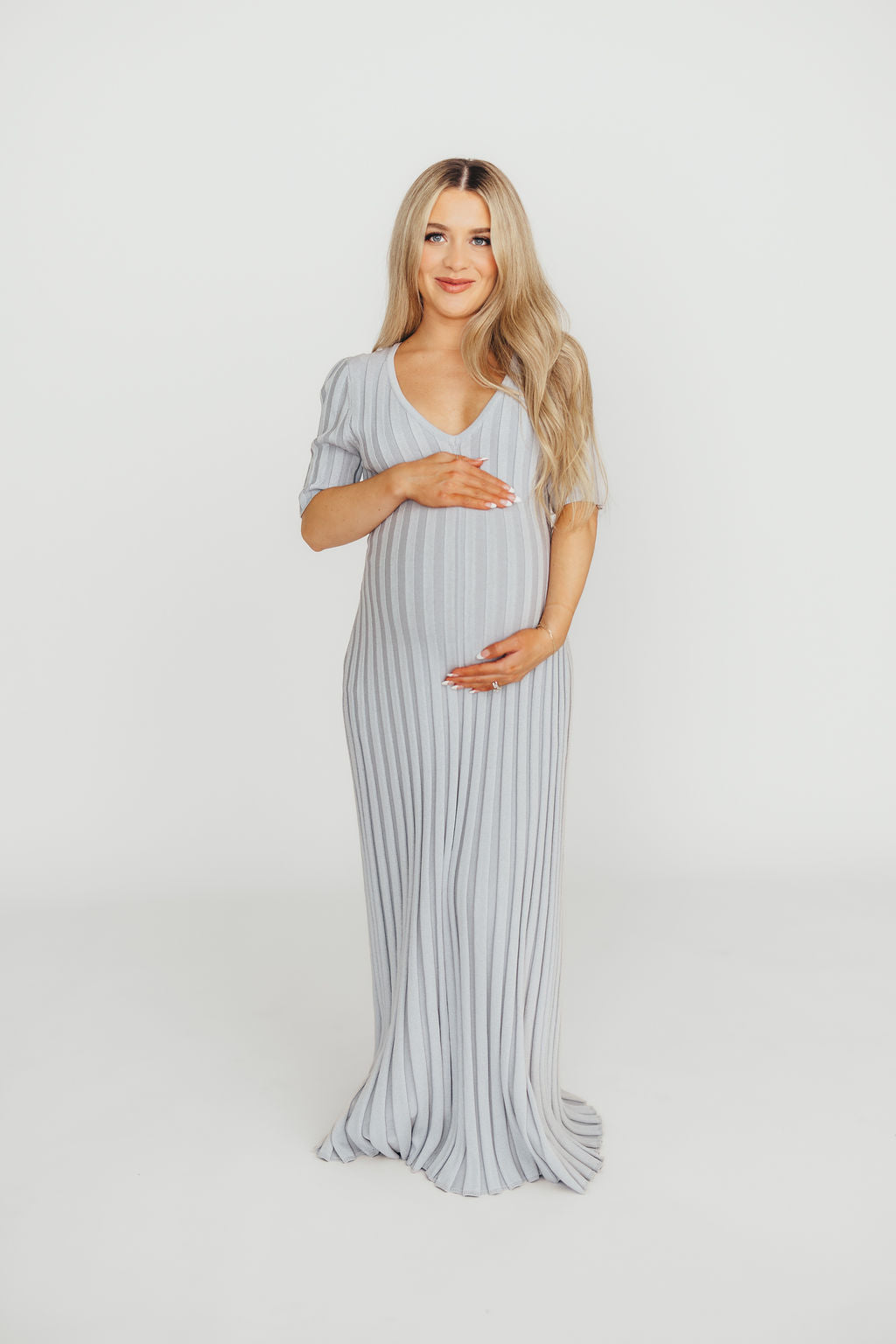 Oakley Ribbed Maxi Dress in Light Blue - Bump Friendly *Final-Sale*