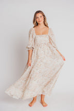 Mona Maxi Dress in Summer Peach & Cream Floral - Bump Friendly Inclusive Sizing (S-3XL) (Bust Runs a Bit Small / No Smocking)