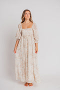 Mona Maxi Dress in Summer Peach & Cream Floral - Bump Friendly Inclusive Sizing (S-3XL) (Bust Runs a Bit Small / No Smocking)