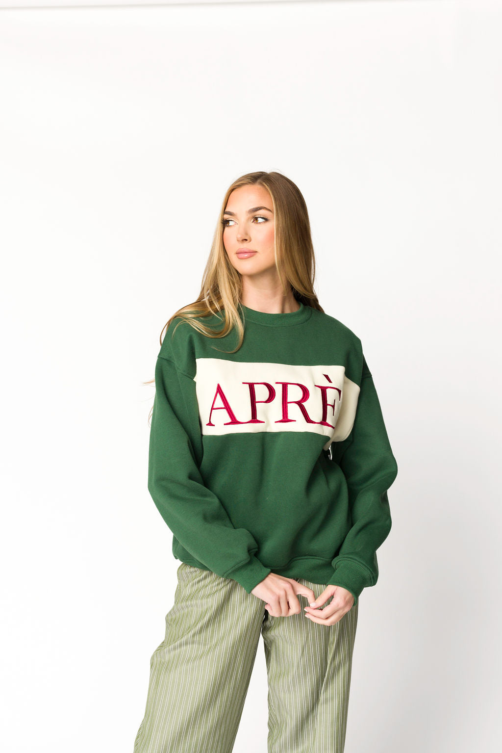 Après Colorblocked Crewneck in Pine Green *Final Sale*